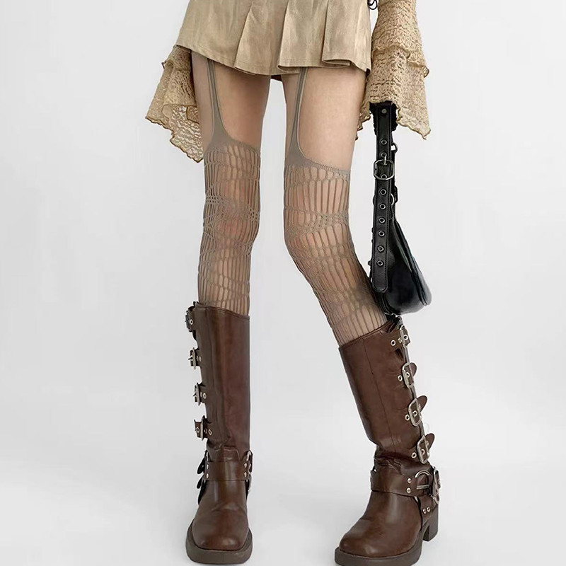 1pc hollow out solid pantyhose irregular exposed skin tights slim suspender pantyhose women sexy