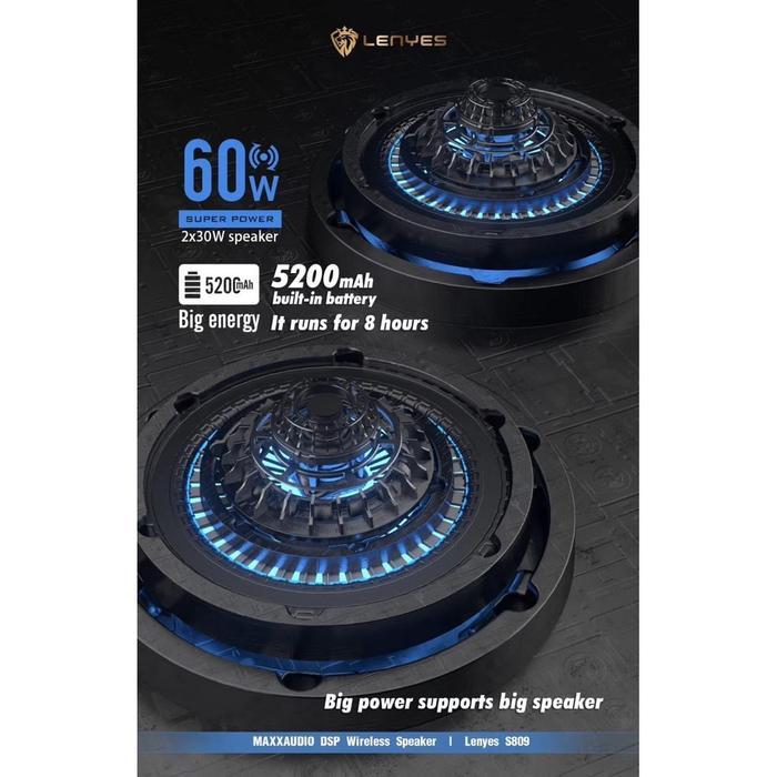 Murah Speaker Lenyes Bluetooth Portable S809 60W Waterproof Ipx5