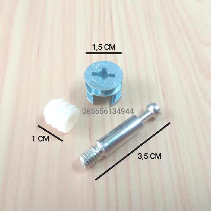 [] Minifix / Ambalan Kayu Baut Knock Down Skrup + Casing 15 3,5 cm