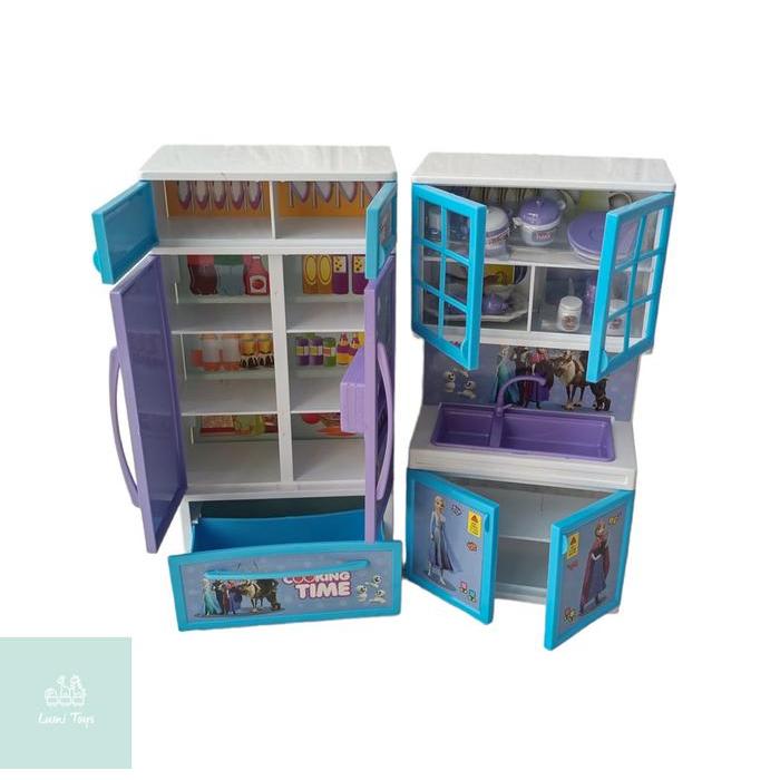 Mainan Anak Perempuan Alat Masak Masakan Kulkas Kitchen Set Frozen Elsa Anna BP6650 Siap kirim