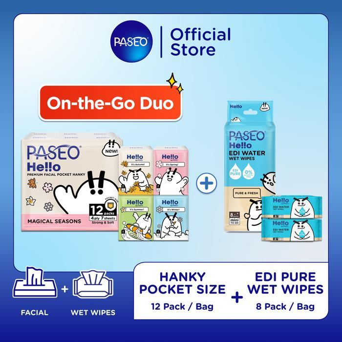 [] Bundling Paseo Hello Premium Facial Hanky Pocket Tissue - Paseo Hello EDI Pure Water Wet Wipes