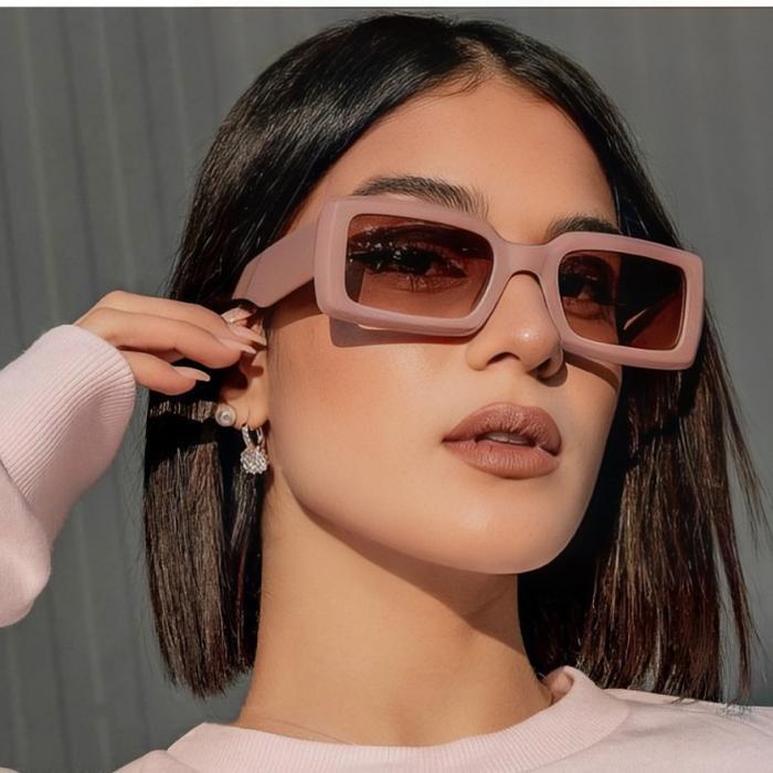 Kacamata Hitam Persegi Panjang Gaya Retro Wanita Pria