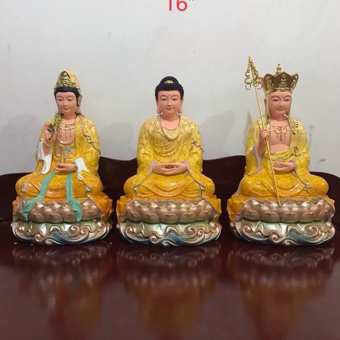 Patung Dewi kwan im/ tee cong ong po sat/ sakyamuni buddha set 16 inch