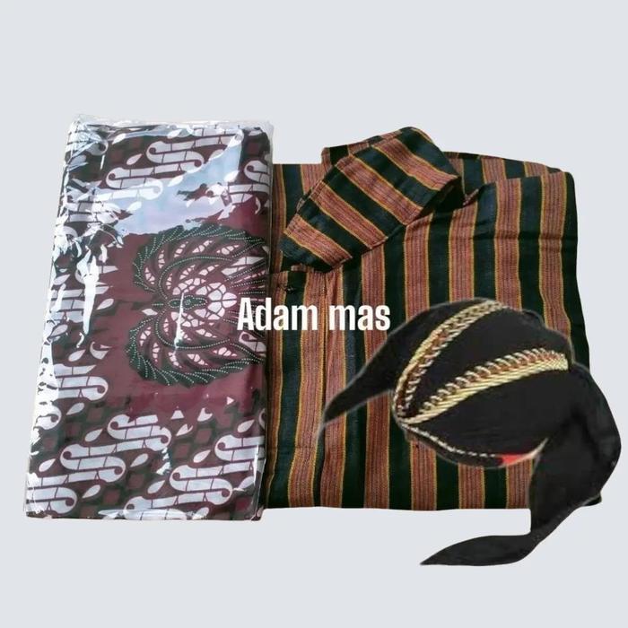 TERLARIS Set Baju Surjan Lurik Pria AJawa Jogja Dewasa/Setelan Surjan Lurik Hitam Cokelat
