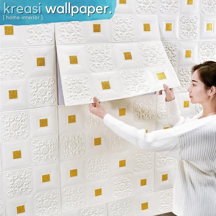 "New" Wallpaper Dinding 3D Foam Batik Klasik Sticker Plafon 70x70 cm