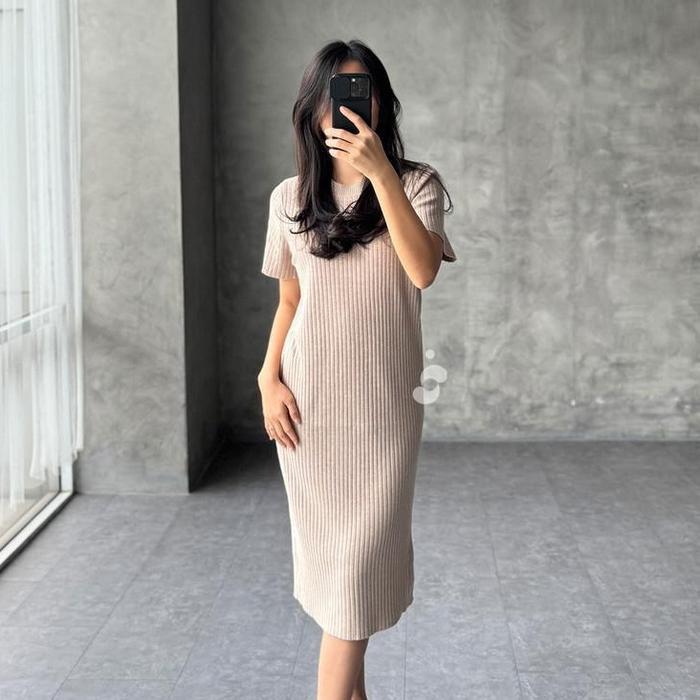 Shenelin Baju Hamil Kekinian Abigail Knit - Baju Dress Hamil Long Maternity Dress Kekinian Stretch