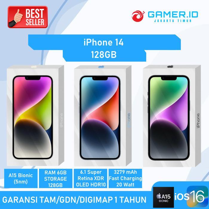 iPhone 14 128GB Garansi Resmi TAM GDN DIGIMAP 1 Tahun A15 Bionic 6GB RAM 6.1" Super Retina XDR OLED