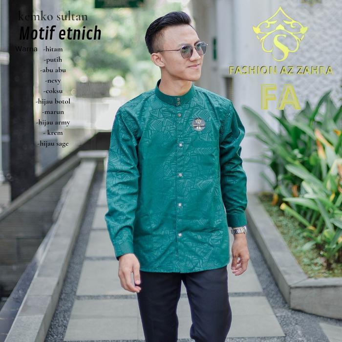 BAJU KOKO SULTAN MEWAH ,KEMKO SULTAN TERBARU PRIA KAIN EMBOS KERAH KANCING KANTONG SERAGAM MOTIF