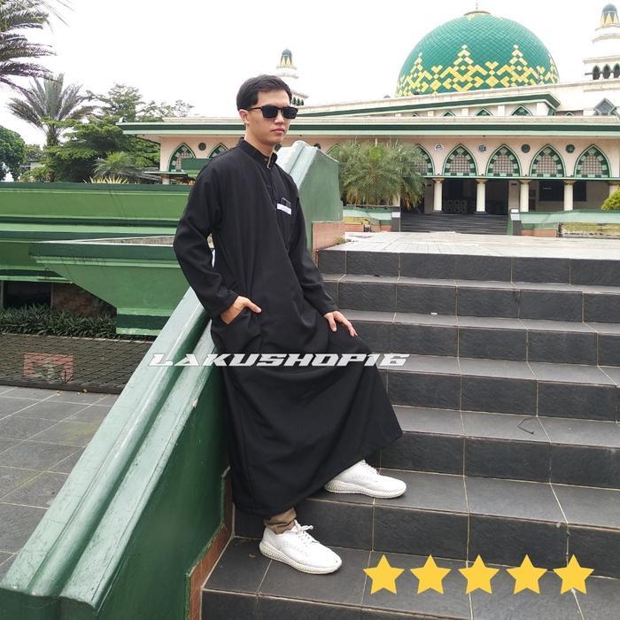 JUBAH HITAM PRIA SLIMFIT KOKO REMAJA MUSLIM LENGAN PANJANG SYARI MESRI PAKISTAN TERBARU