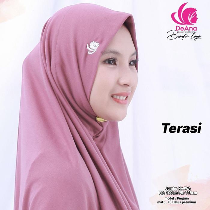 Sedia Jilbab instan syari non pet NAJWA LOGO size JUMBO pinguin matt kaos tc