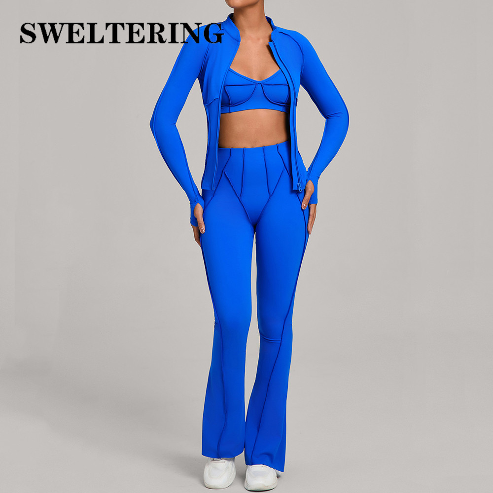 SWELTERING 3PCS Women's Yoga Suit Gym Fitness Set Sports Wear Yoga Tracksuit Running Workout Set
