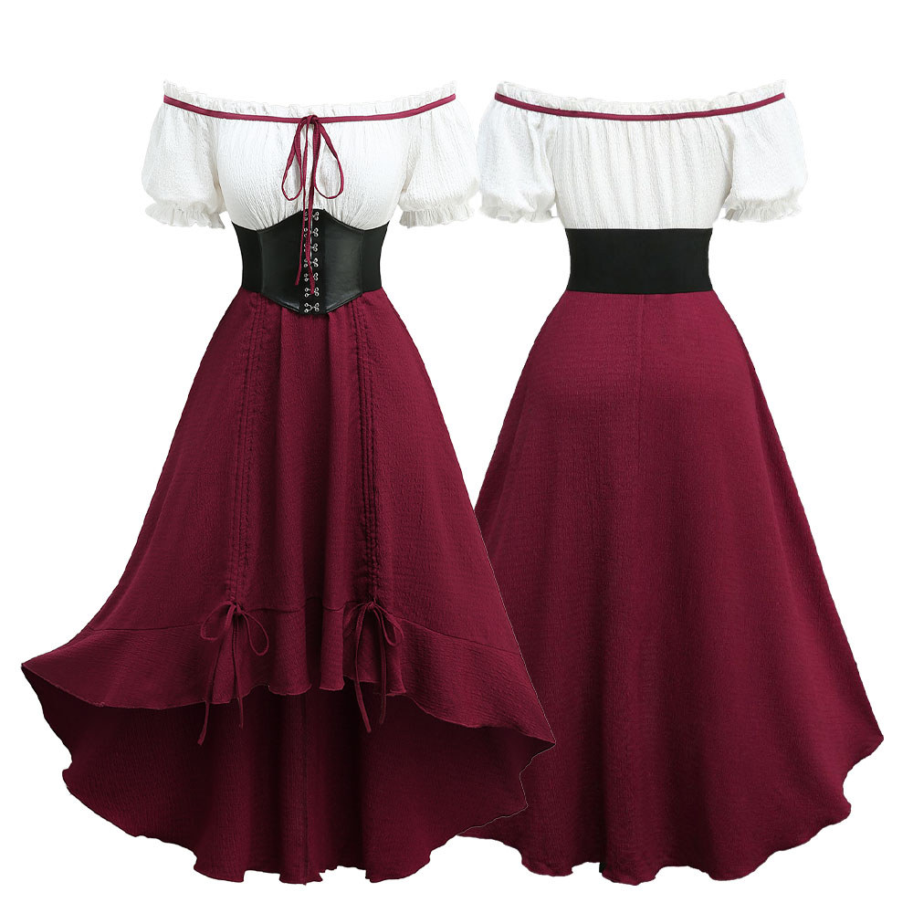 ROSEGAL Plus Size Off The Shoulder Cinched High Low Dress With Corset Belt, Women Casual Ruffles Tie