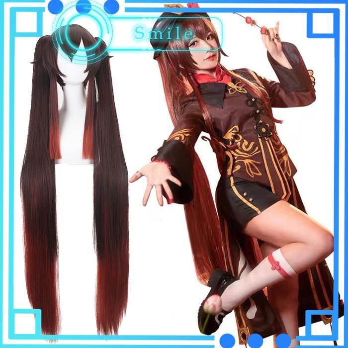 Hutao Cosplay Wig Hitam coklat Genshin Impact Hutao Anime Game Hu Tao