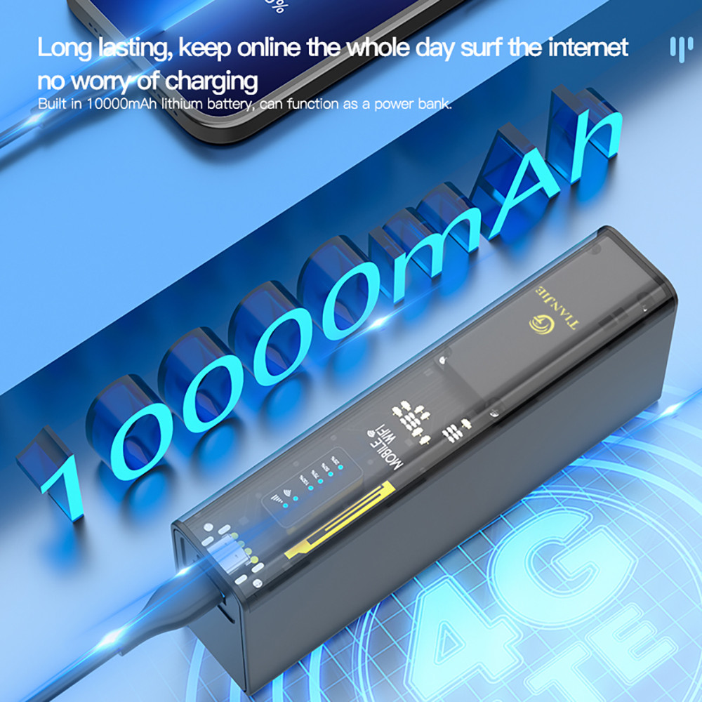 TIANJIE MF310 10000mAh 4G Portable WiFi Router,MiFi Hotspot With SIM Card Slot,150Mbps Wireless WiFi