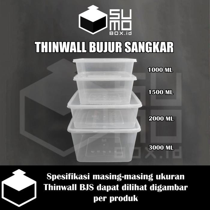 Thebest- Thinwall Bujur Sangkar 1500ml + Tutup / Kotak Makan Plastik [ECERAN]