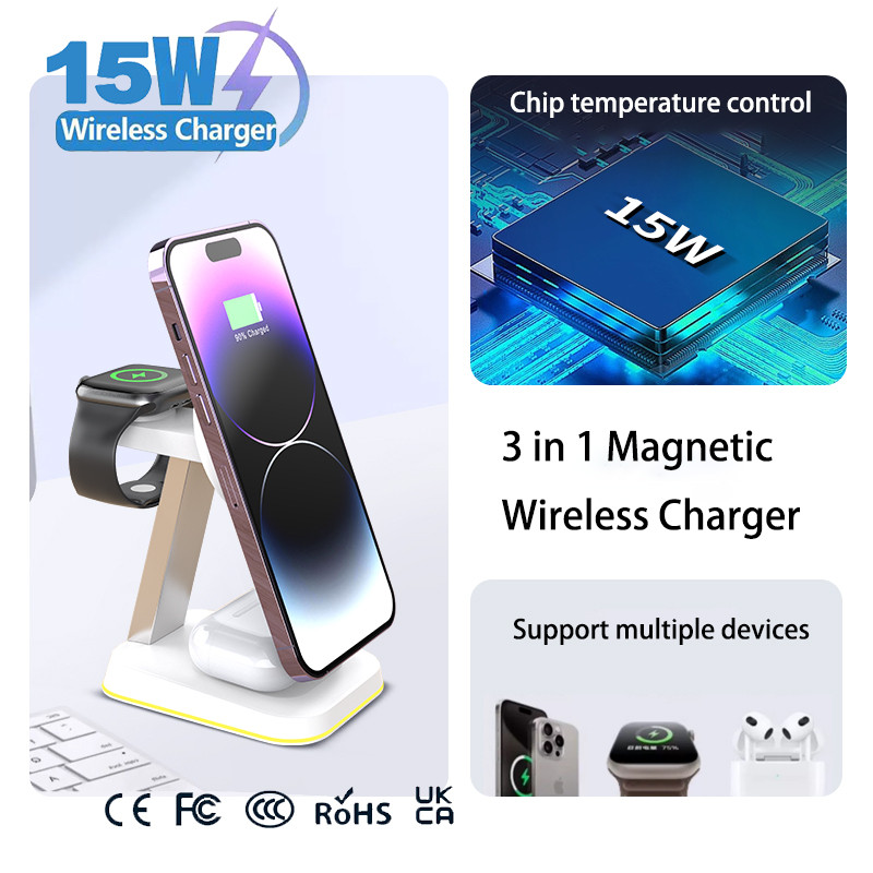 Wholesale Sale Wireless Charger Stand 3 in 1 Desktop Phone Charging 30w Magnetic Wireless Charger