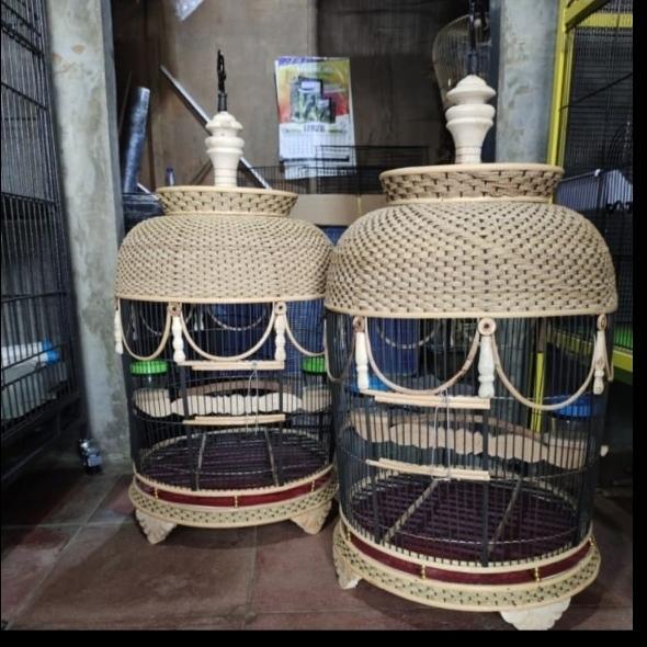 Kandang burung perkutut rotan anyaman rajut pake tiang