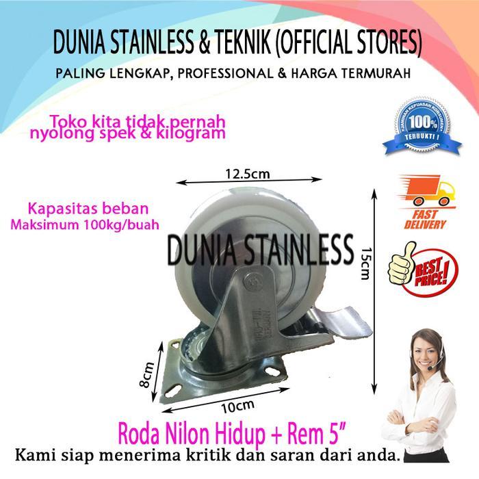Roda Nilon Hidup Rem 5in pintu pagar tangga alat alat teknik bangunan besi HIGH QUALITY