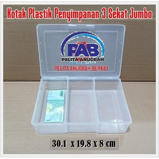 Kotak Plastik Penyimpanan 3 Sekat Jumbo Uang Kertas Giro Cek Kas Kecil