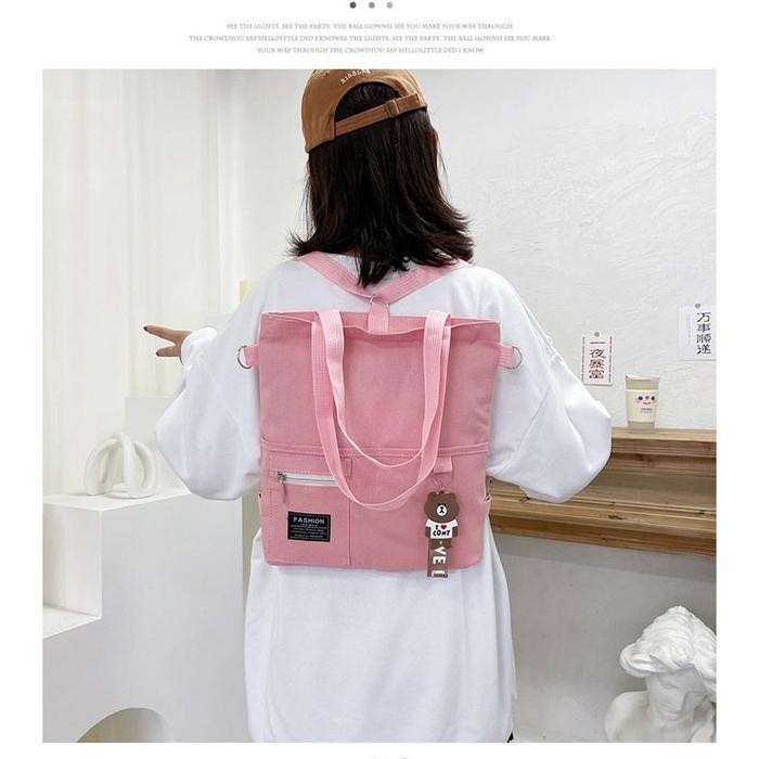 Totebag Kanvas Nikoni Bear Niche Tali Bahu Serbaguna Tas Sekolah kuliah Kantong Tas Wanita Kekinian