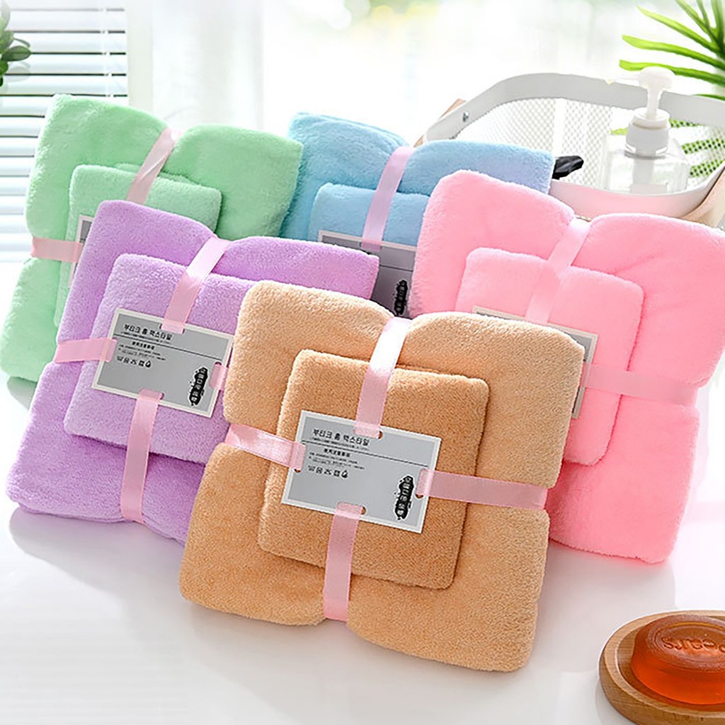 Towel Two In One Soft And High Density Set Coral Absorben Fleece And Towel Bath Home Textiles Guest 