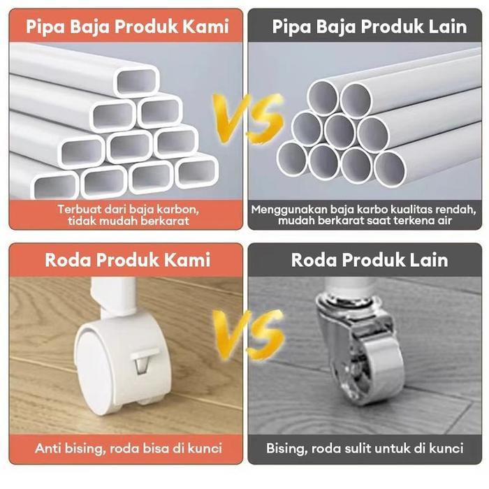 100% BesiPink Rak Troli Susun 4 Tingkat Rak Susun Serbaguna Rak Kamar Mandi Rak Besi Susun Rak Snack