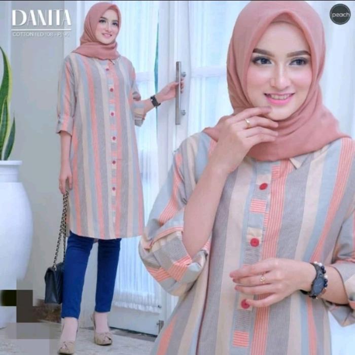 Sale- Tunik Katun Salur Terbaru Tunik Garis Salur Wanita Ld 110 Dan Ld 120