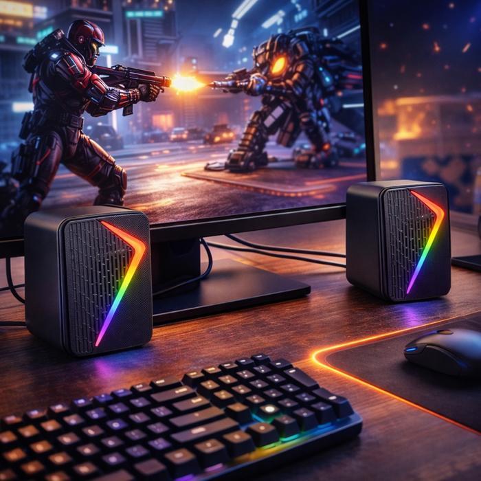 Terlaris Speaker Komputer Laptop K2077 Multimedia Destop Gaming Speaker RGB 2.0 USB Powered Power 6W