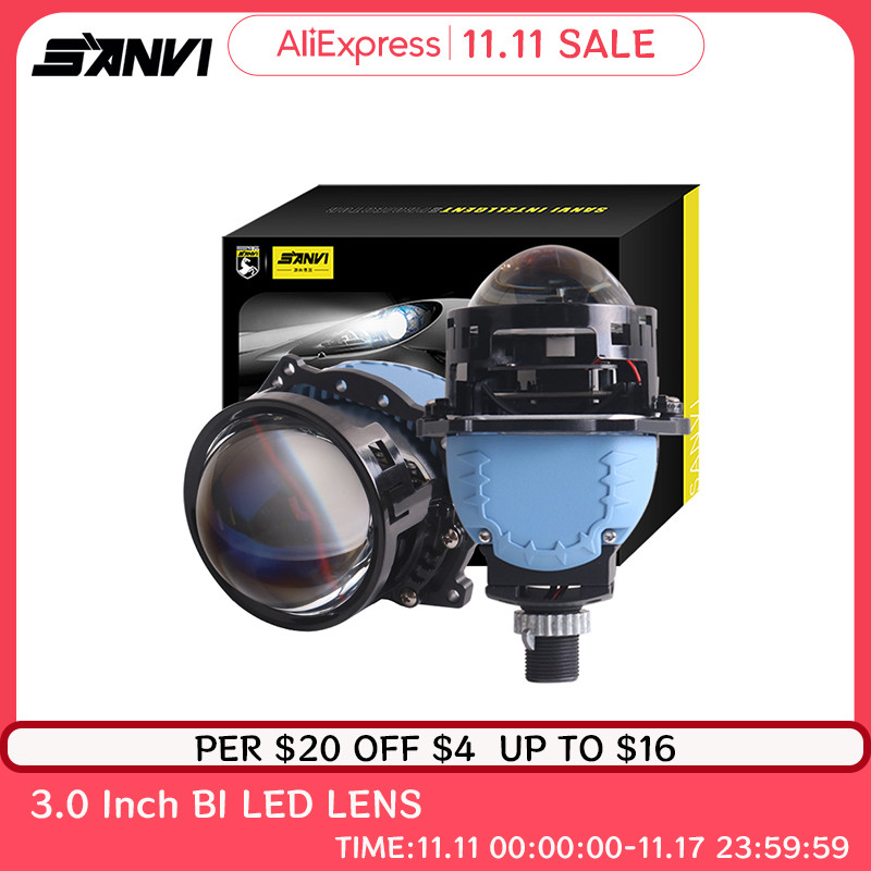 Sanvi S9 Pro Car Bi LED Projector Len Headlight 3" 12V 5500K 130W Three Reflectors Lens For H4 H7 90