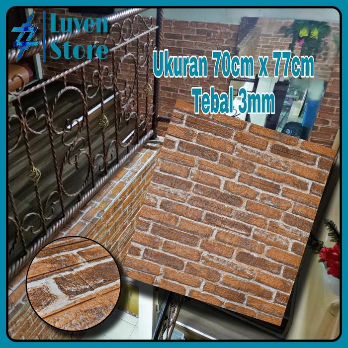 Wallpaper 3D Foam Emboss. Sticker Dinding 3D Merah Bata.