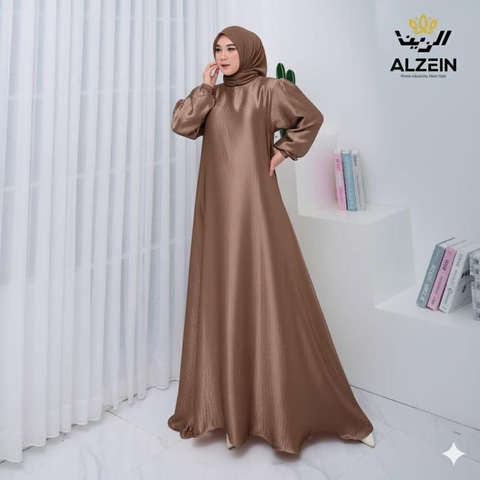 READY Saukia Dress Gamis Wanita Muslim Set Hijab Segi Empat Bahan Silk Sutra Kombinasi Sequeen gamis