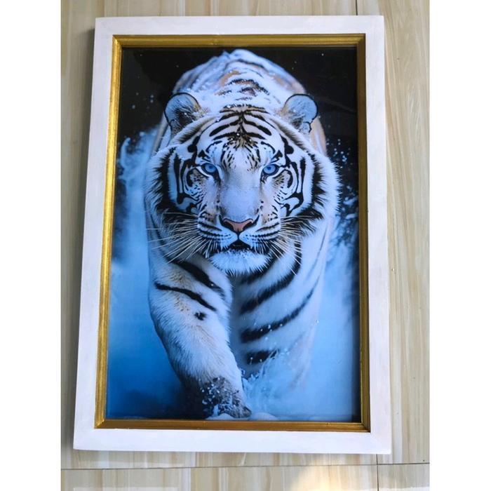 hiasan dinding plus bingkai gambar macan putih