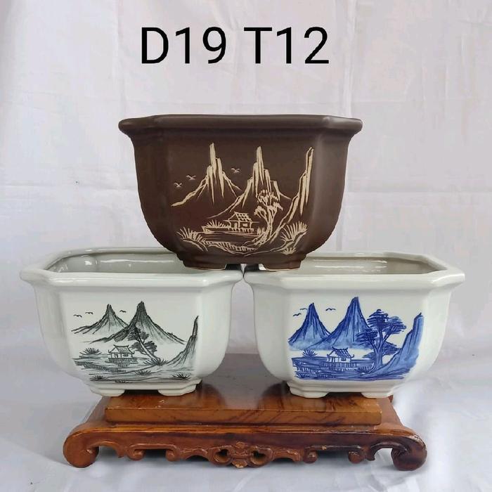 pot keramik kotak bonsai/bunga