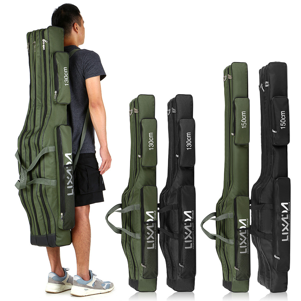130cm/150cm Three Layers Fishing Bag Portable Folding Fishing Rod Reel Tackle Tool Carry Case