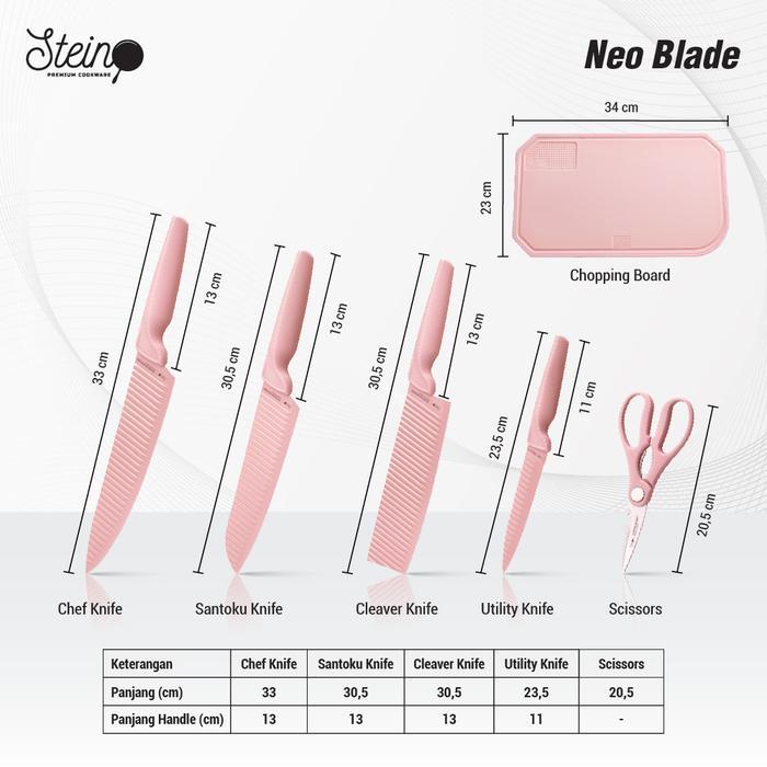 Stein Cookware Neo Blade Pink [Pisau Set + Talenan Set]