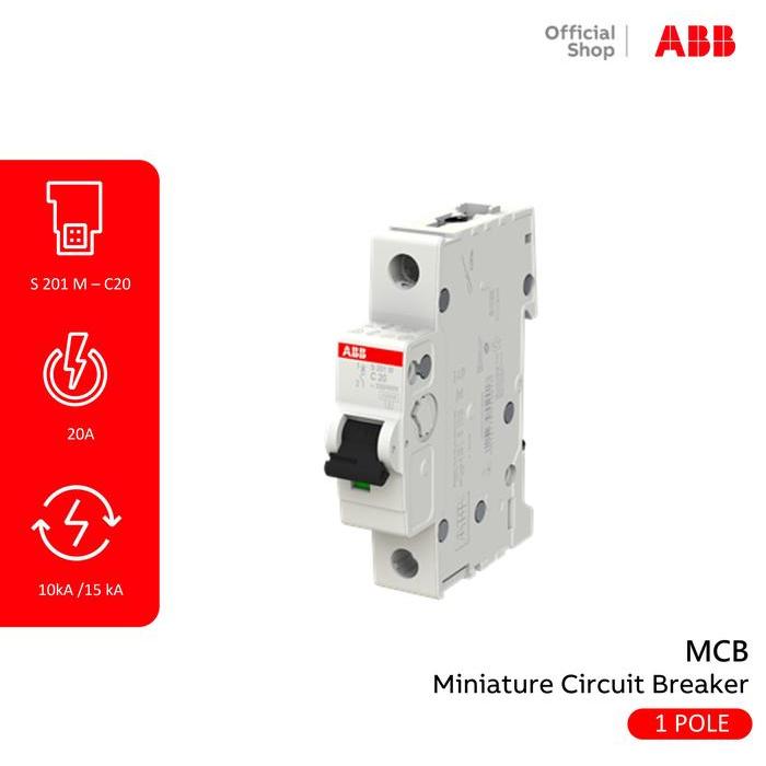 Abb Mcb 1P 20A 10Ka 15Ka S201M-C20 2Cds271001R0204 S 201 M