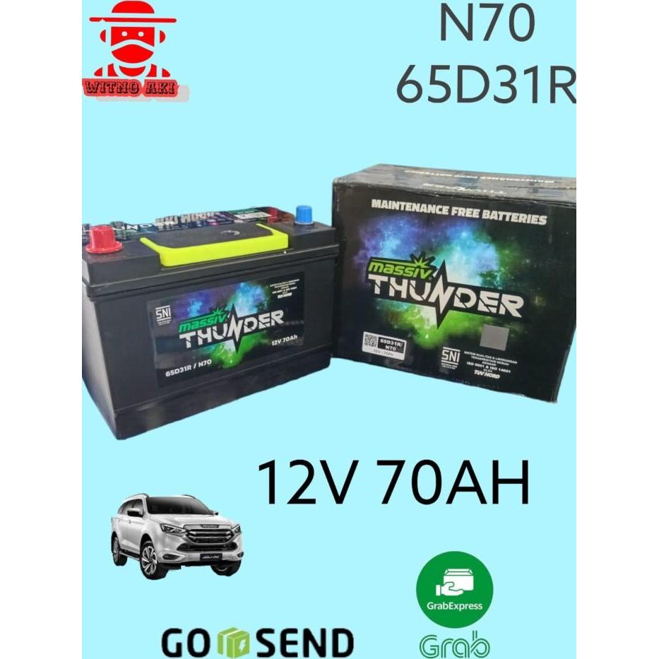 Massiv Thunder Aki Accu Mobil Kering 65D31R N70 Battery 12V 70Ah