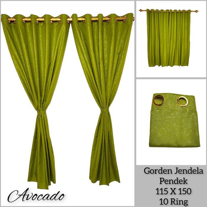 Gorden Jendela Kamar Pendek Polos Embos Warna Green Hijau Smokring 10 Lubang