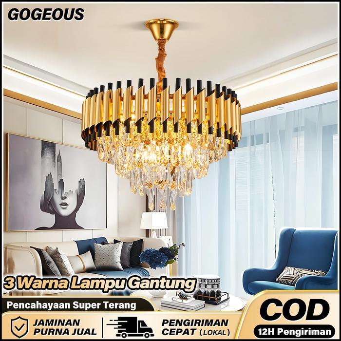 Lampu Gantung Kristal Tamu Mewah 3 Warna Ruang Tamu 50CM Lampu Gantung Kristal Hias Emas chandelier