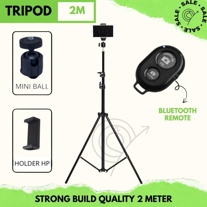TRIPOD 2 METER TRIPOD HP/ KAMERA/ RING LIGHT TRIPOD 2M + REMOTE BLUTOOTH TRIPOD BAHAN KUAT DAN KOKOH