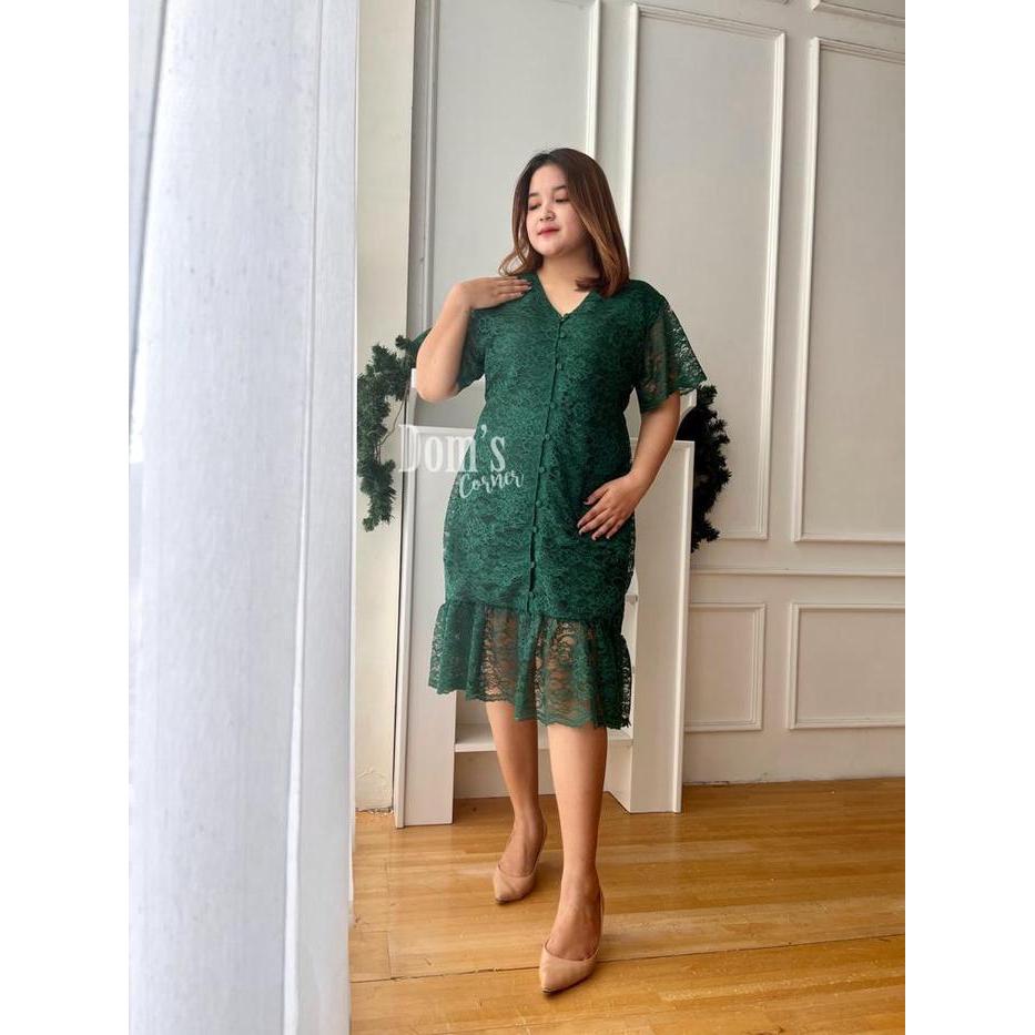 [] Domscorner - Allea lace dress - dress pesta brokat - brokat dress - gaun pesta ala korea - jumbo