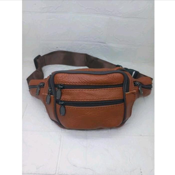 Waist Bag Pria Tas Pinggang Kulit Sapi Asli Ukuran Besar Tas Selempang Waistbag Kulit Asli Pria