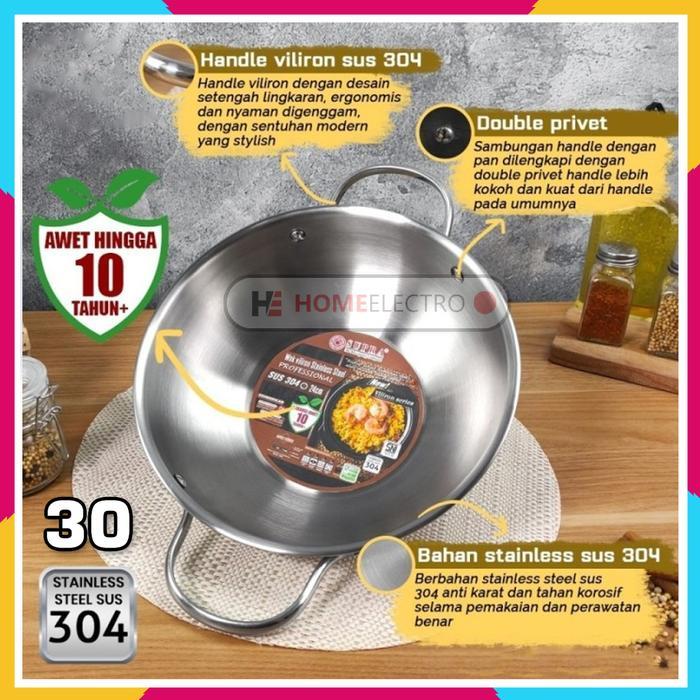 Supra Wok Wajan Penggorengan Stainless Steel 30 Cm Sus 304