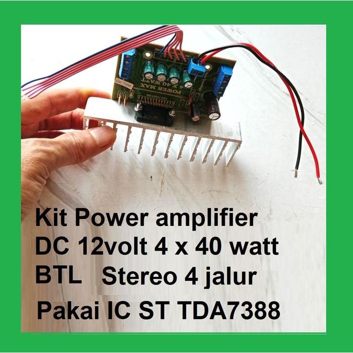 Kit Power Amplifier Dc 12Volt 4 X 40 Watt Btl Stereo 4 Jalur Tda7388 Untuk Soundsystem Stereo Dan