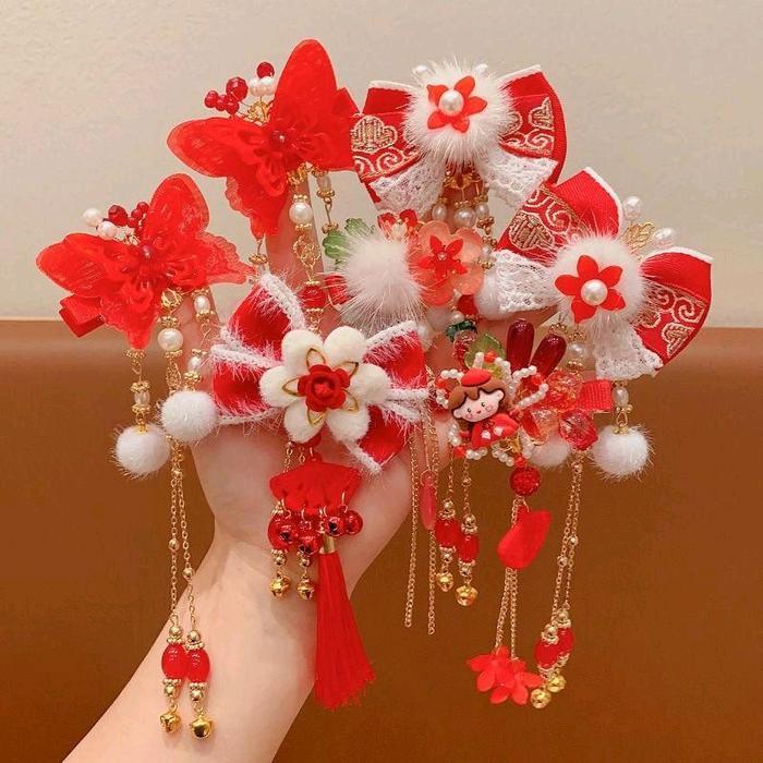 1 pasang jepit rambut anak merah imlek/jepit rambut anak CNY imlek/jepit rambut anak import Fashion