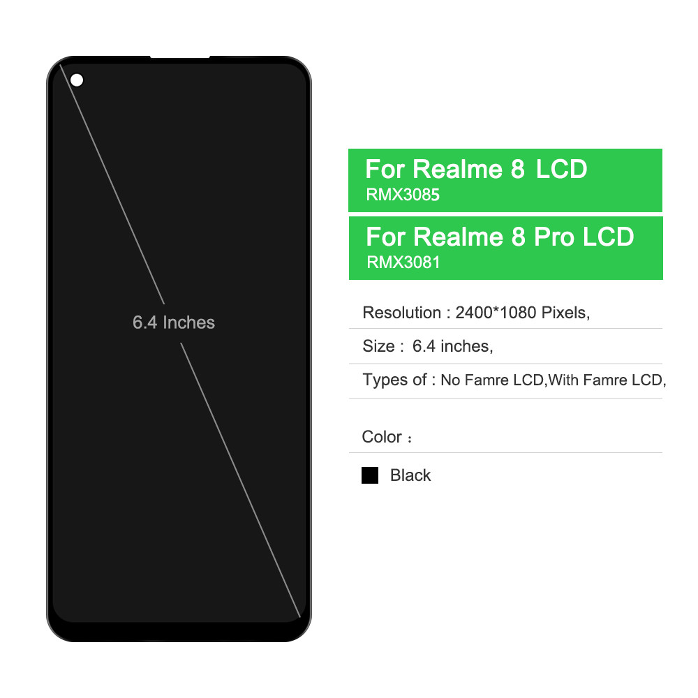 6.4"Super AMOLED For Realme 8 4G RMX3085 LCD Display Touch Screen Digitizer For Realme 8 Pro RMX3081