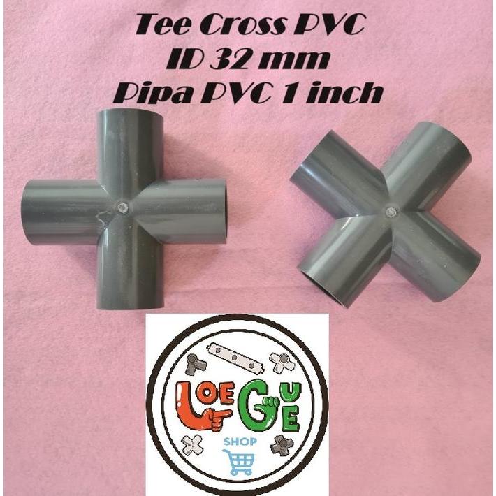 "New" sambungan fitting tee cross pipa pvc 4 way arah 1" inch hidroponik