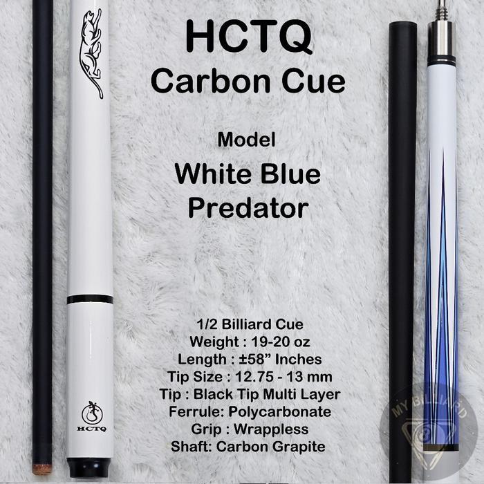 HCTQ Carbon Cue White Blue Predator Stick Billiard 13mm - Stik Billiar HCTQ Cue Karbon Graphite