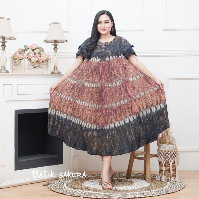 Daster Payung Jumbo Rosa Motif Jumputan batik sakura pekalongan Baju Dress Piyama Kimono Rayon