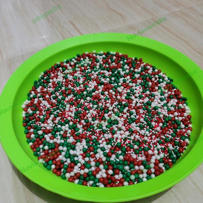 Grosir Sprinkle Sugar Pearl Warna Christmas Hiasan Kue/Cupcake Natal 3 Warna